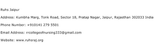 Ruhs Jaipur Address Contact Number