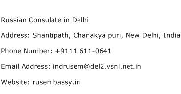 Russian Consulate in Delhi Address Contact Number