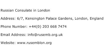 Russian Consulate in London Address Contact Number