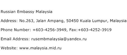Russian Embassy Malaysia Address Contact Number