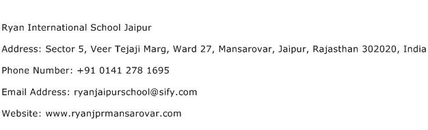 Ryan International School Jaipur Address Contact Number