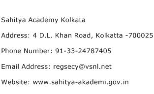 Sahitya Academy Kolkata Address Contact Number