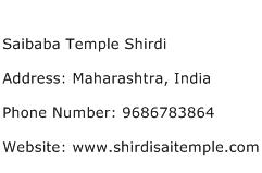 Saibaba Temple Shirdi Address Contact Number