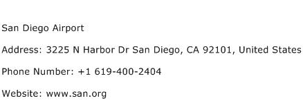 San Diego Airport Address Contact Number