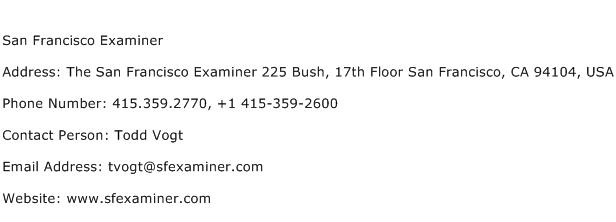 San Francisco Examiner Address Contact Number