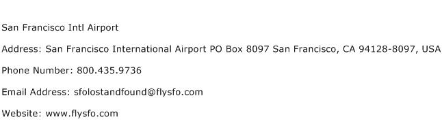 San Francisco Intl Airport Address Contact Number