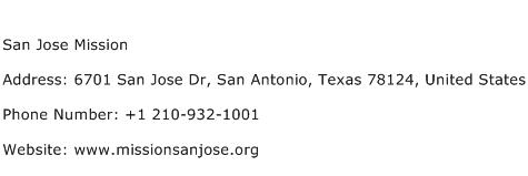 San Jose Mission Address Contact Number