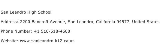 San Leandro High School Address Contact Number