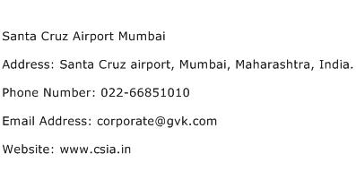 Santa Cruz Airport Mumbai Address Contact Number