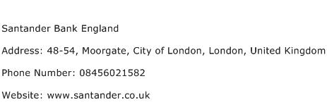 Santander Bank England Address Contact Number