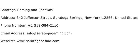 Saratoga Gaming and Raceway Address Contact Number