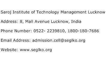 Saroj Institute of Technology Management Lucknow Address Contact Number