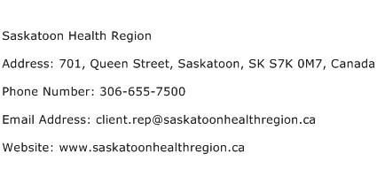 Saskatoon Health Region Address Contact Number