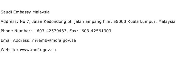 Saudi Embassy Malaysia Address Contact Number