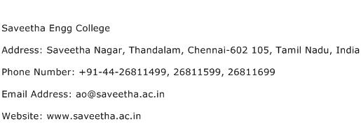 Saveetha Engg College Address Contact Number