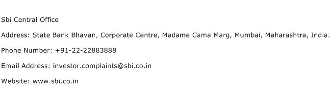 Sbi Central Office Address Contact Number