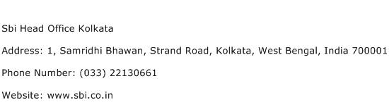 Sbi Head Office Kolkata Address Contact Number