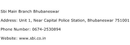 Sbi Main Branch Bhubaneswar Address Contact Number
