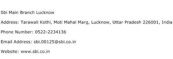 Sbi Main Branch Lucknow Address Contact Number