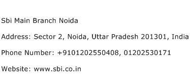 Sbi Main Branch Noida Address Contact Number