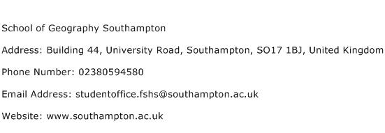 School of Geography Southampton Address Contact Number