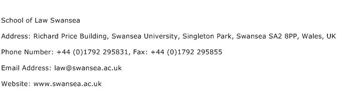 School of Law Swansea Address Contact Number