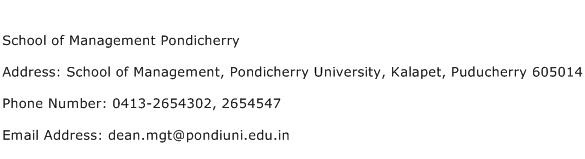 School of Management Pondicherry Address Contact Number