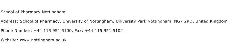 School of Pharmacy Nottingham Address Contact Number