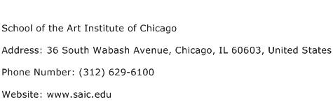 School of the Art Institute of Chicago Address Contact Number