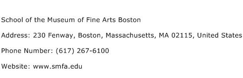 School of the Museum of Fine Arts Boston Address Contact Number