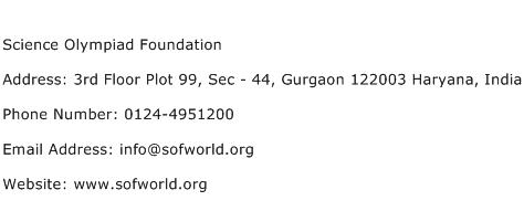 Science Olympiad Foundation Address Contact Number