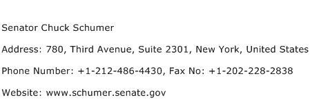Senator Chuck Schumer Address Contact Number