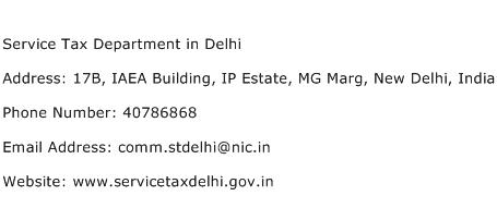 Service Tax Department in Delhi Address Contact Number