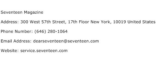 Seventeen Magazine Address Contact Number