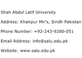 Shah Abdul Latif University Address Contact Number