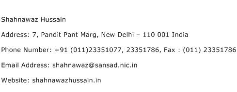 Shahnawaz Hussain Address Contact Number