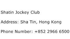 Shatin Jockey Club Address Contact Number