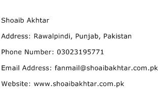 Shoaib Akhtar Address Contact Number