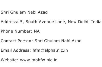 Shri Ghulam Nabi Azad Address Contact Number