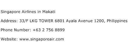Singapore Airlines in Makati Address Contact Number