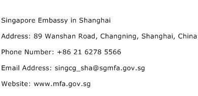 Singapore Embassy in Shanghai Address Contact Number