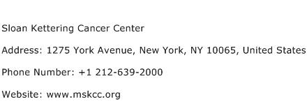 Sloan Kettering Cancer Center Address Contact Number