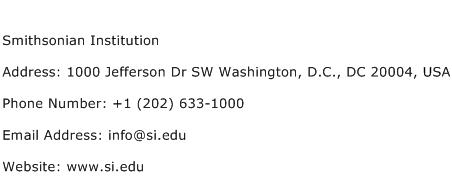 Smithsonian Institution Address Contact Number