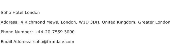 Soho Hotel London Address Contact Number