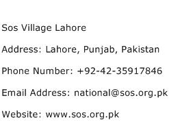 Sos Village Lahore Address Contact Number