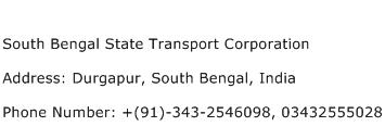 South Bengal State Transport Corporation Address Contact Number