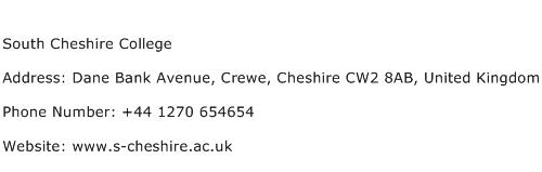 South Cheshire College Address Contact Number