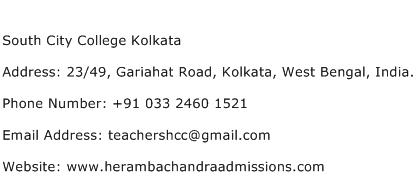 South City College Kolkata Address Contact Number