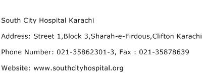 South City Hospital Karachi Address Contact Number