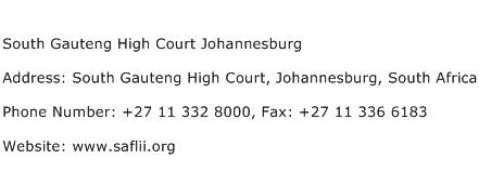 South Gauteng High Court Johannesburg Address Contact Number